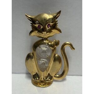 Cat Kitty 24 Gold Plated‎ Austrian Crystal Figurine Mascot USA Pink Eyes  4 in